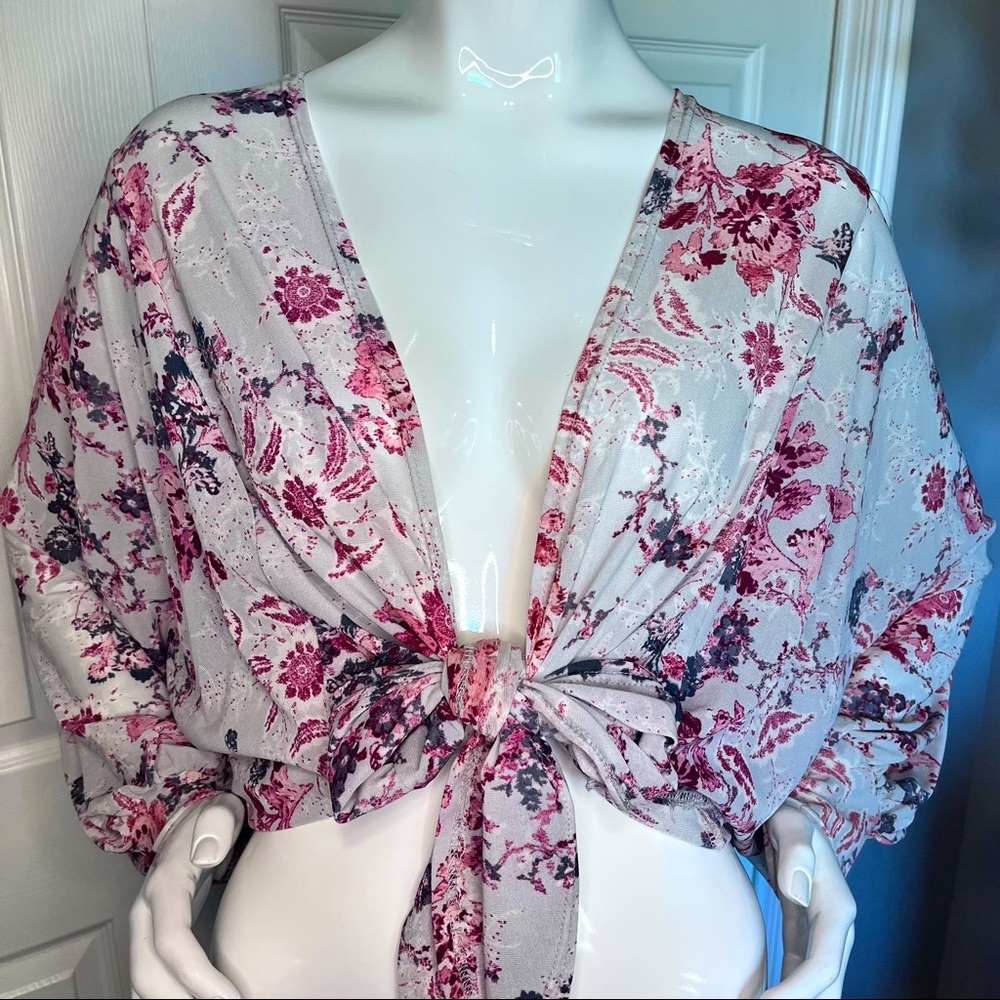 Sheer tie front wrap blouse